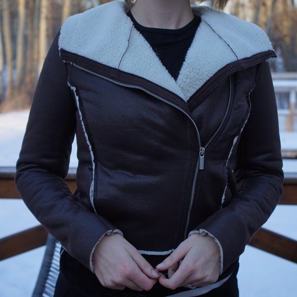Women's MICHAEL Michael Kors Faux Shearling Jacket in Brown size S - Picture 3 of 6